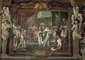 Francis I (1494-1547) Touching for the King's Evil at Bologna by Carlo Cignani