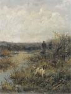 Sportsmen With Their Pointers At A Pond