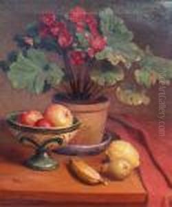 Potted Plant And Fruit by Axel Johansen