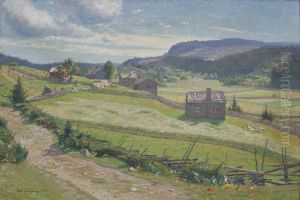 Landskap Med Byvag by Carl August Johansson