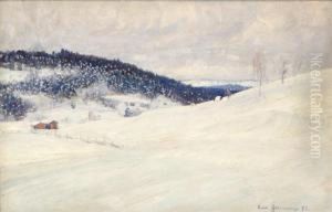 Vinterlandskap Med Fabodar by Carl August Johansson