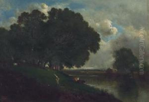 Cattle Resting Along A River - view 1