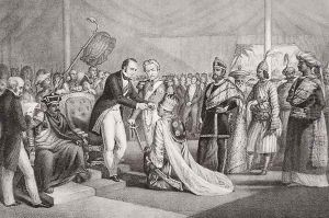 Grand Durbar at Cawnpore after the Suppression of the Sepoy Revolt, 1858, from `Illustrations of English and Scottish History' Volume II by Marshall Claxton