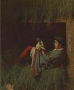 Child Playing With Rabbit by Eastman Johnson