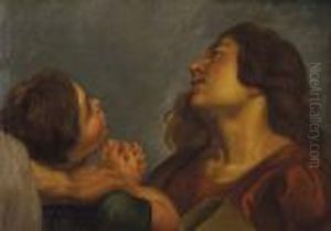 Copy After Rubens Religious Composition Of St. John The Evangelist And A Young Boy by Eastman Johnson