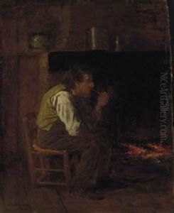 Maine Interior--man With Pipe by Eastman Johnson