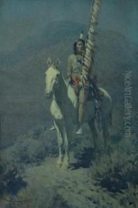 Indian Scout In Moonlight by Frank Johnson