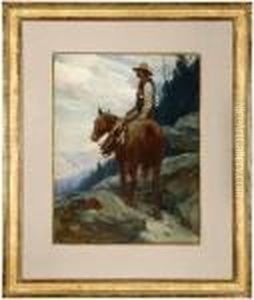 Cowboy On Horseback On A Mountain Trail