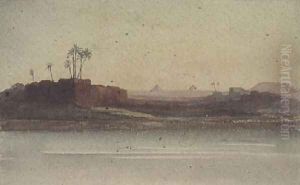 First View of the Pyramids from the Nile near Cairo by G.S. Cautley