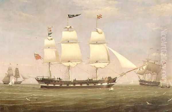 The ship `Malabar' and the barque `Isabella' in the Clyde, a brig and other shipping beyond by William Clark