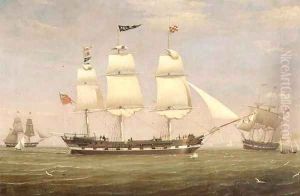 The ship `Malabar' and the barque `Isabella' in the Clyde, a brig and other shipping beyond by William Clark