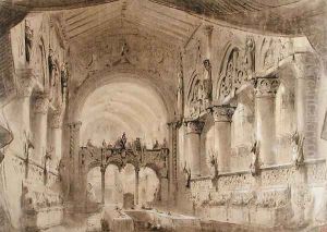 Set design for Act II of a performance of the opera 'Macbeth' by Charles Antoine Cambon