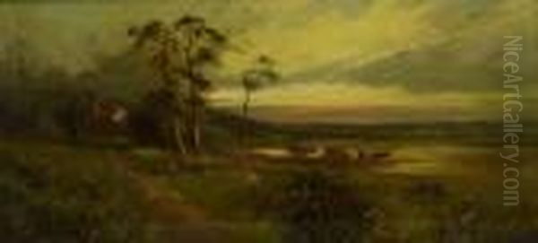 Cattle Watering At Sunset - view 1