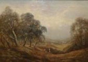 Figures Gathering Kindling In A Wooded Landscape