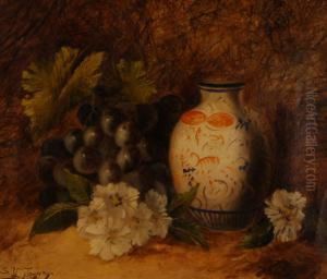 Still Life Study Grapes And Porcelain Vase