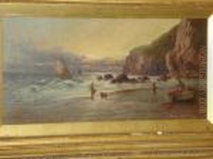 A Pair, A Coastal Scene With Fishermen On Abeach Below Cliffs And A Highland Riverscape A Pair, A Coastal Scene With Fishermen On Abeach Below Cliffs And A Highland Riverscape