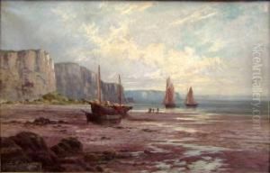 Beach Scene With Fishing Boats Beach Scene With Fishing Boats