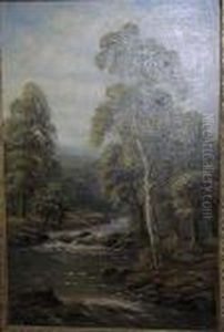 An Upland River Landscape; A River Landscape With Swans