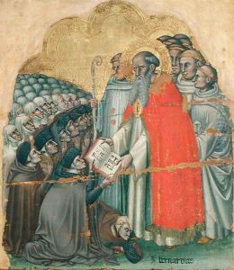 St. Bernard Tolomeo (1272-1348) giving the Rule to his Order by Simone dei Crocefissi
