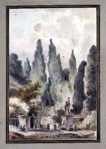 The Gardens of the Villa d'Este at Tivoli by Claude Louis Chatelet