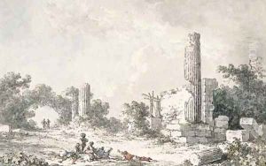The ruins of the Temple of Castor and Pollux, Agrigento, with artists sketching