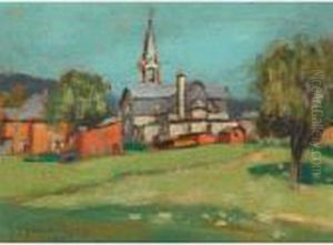 Country Village With Church by John Young Johnstone
