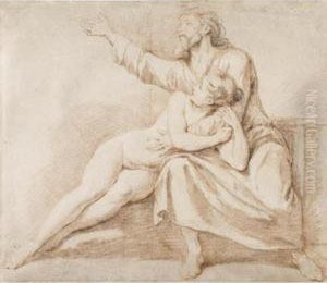 Homme Barbu Enlacant Une Jeune Femme by Nicolas Rene Jollain