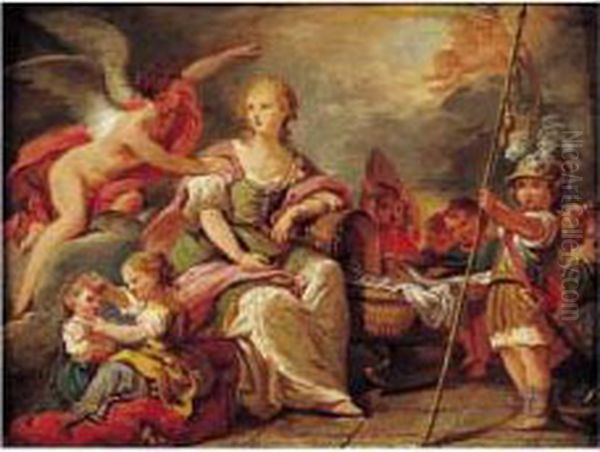Allegorie A Une Naissance Royale
 : La France Protege Le Berceau Et Les Trois Etats L'entourent : La 
Noblesse (l'enfant Militaire), Le Clerge (enfant Tenant Une Mitre) Et Le
 Tiers (deux Enfants Jouant) - view 1