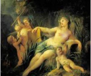 Naiade Et Putti. by Nicolas Rene Jollain