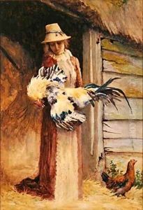 A Woman holding a Cockerel
