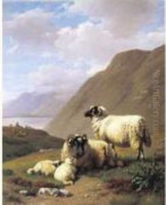 Bergmeer Met Schaapherder En Kudde by Adolphe Robert Jones