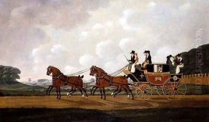 Messrs. Richard Costar and Christopher Ibberson's Ludlow to Worcester Mail Coach on the Road, 1811 by John Cordrey