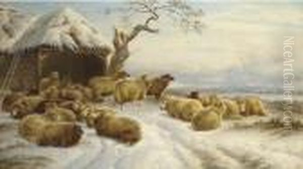 Sheep In A Winter Landscape - view 1