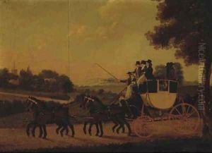 A coach and four in a landscape