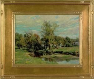 Landscape With A River And Farm by Hugh Bolton Jones
