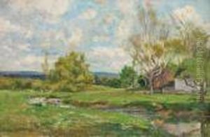 Barns In A Summer Landscape by Hugh Bolton Jones