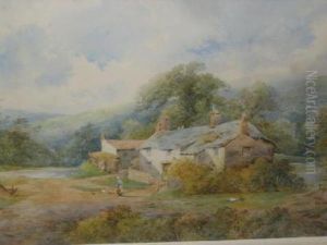 Cottages At Coombe Devon by John Rock Jones