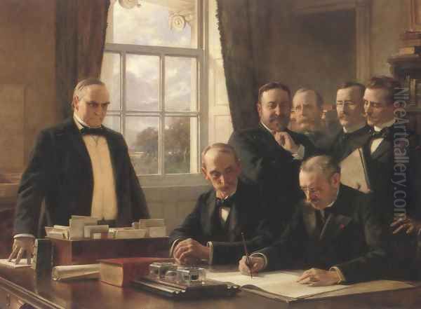 Signing Of The Peace Protocol Between Spain And The United States August 12 1898 by Theobald Chartran