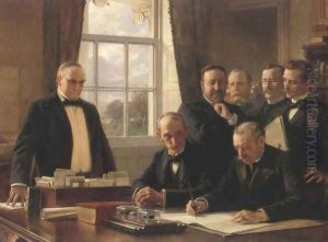 Signing Of The Peace Protocol Between Spain And The United States August 12 1898 by Theobald Chartran