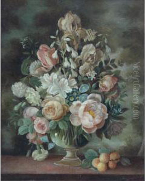 Still Life With Flowers And Apricots by Paul Jones