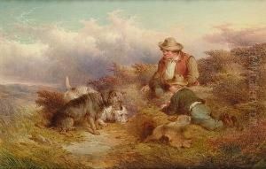 Terriers Rabbiting; Spaniels In A Landscape by Paul Jones