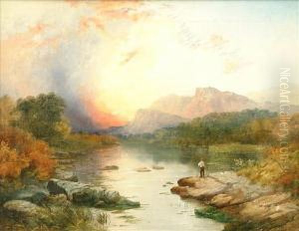 Contemplating Sunset Oil On Canvas Signed And Dated 1858 Lowerright 34cm X 44cm - view 1