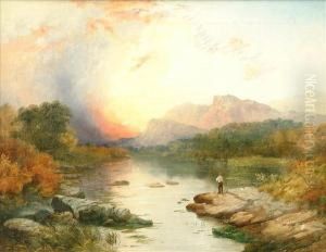 Contemplating Sunset Oil On Canvas Signed And Dated 1858 Lowerright 34cm X 44cm by Samuel John Egbert Jones