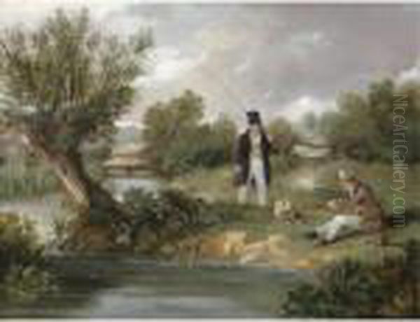 Two Gentleman Fishing By A Stream - view 1