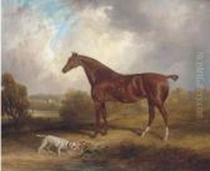 A Chestnut Hunter Before A Country House by Samuel John Egbert Jones