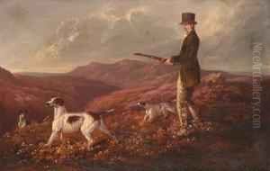 A Gentleman Shooting Over Pointers In A Moorland Landscape by Samuel John Egbert Jones