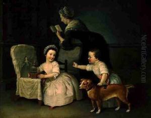 Lord Grey and Henrietta Grey with their Governess by Douglas Cameron