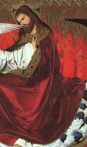 The Coronation of the Virgin, detail: Jesus 1453-54 by Enguerrand Charonton