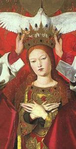 The Coronation of the Virgin, detail: the Virgin 1453-54 by Enguerrand Charonton