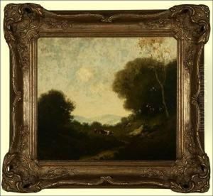 Cows In An Atmospheric Landscape by Carl Henrik Jonnevold